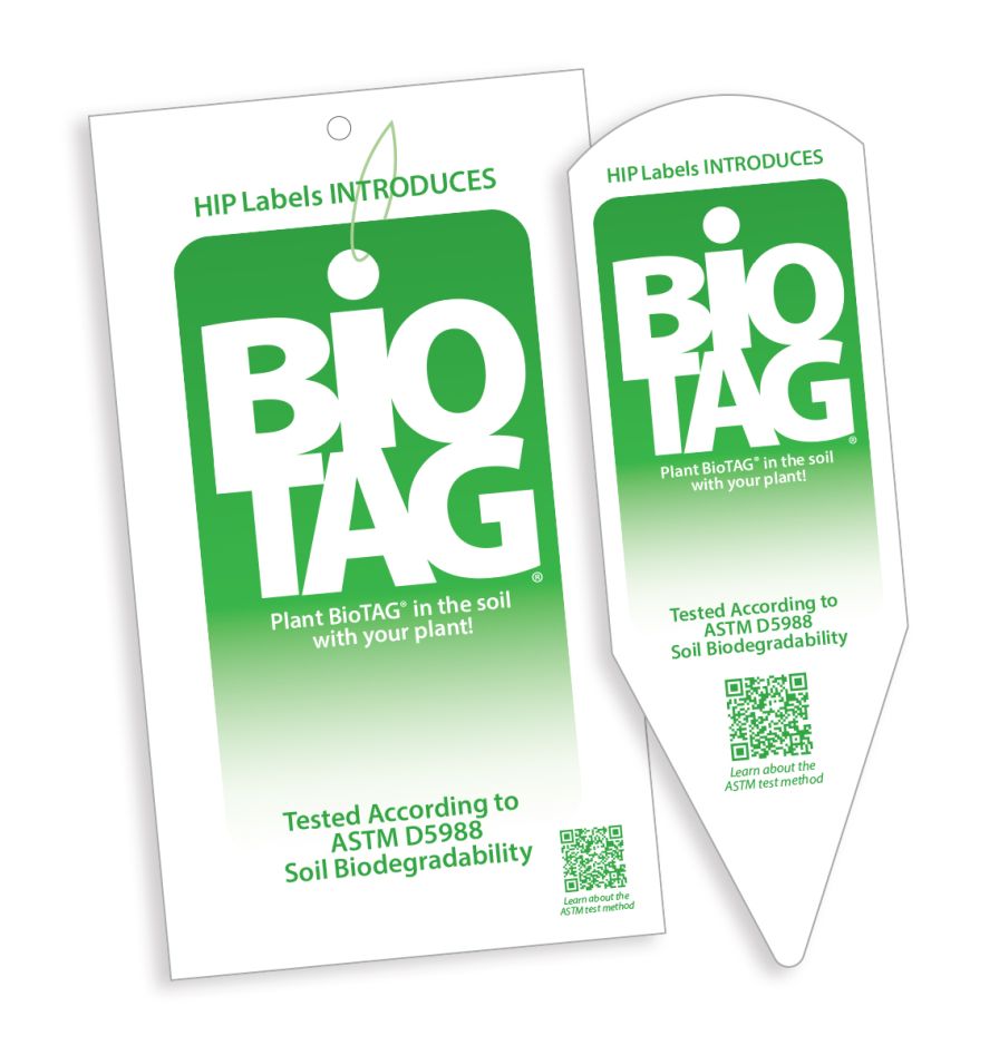 HIP Labels developed a plant tag for stake or hanging use that is soil biodegradable and tested to ASTM D5988 standards.
