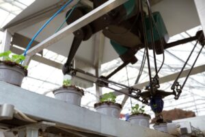 The 4X Delta Cobot (collaborative robot) is designed for high-speed, precision placement for transplanting, packing, and additional repetitive tasks in greenhouse and nursery environments.
