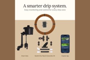 The Smart Drip System pairs Netafim's drip irrigation hardware with Irrigreen's Smart Valve technology for intelligent irrigation control.