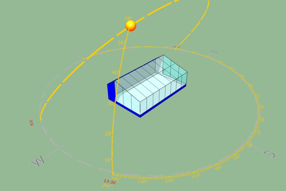Light analysis of a Ceres greenhouse with west wall glazing.