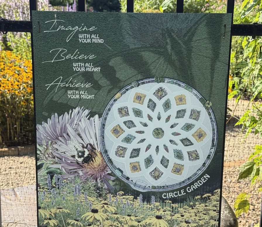 The Circle Garden’s 12-point geometric pattern was inspired by an aerial view of the lavender labyrinth at Cherry Point Farm in Shelby, MI.