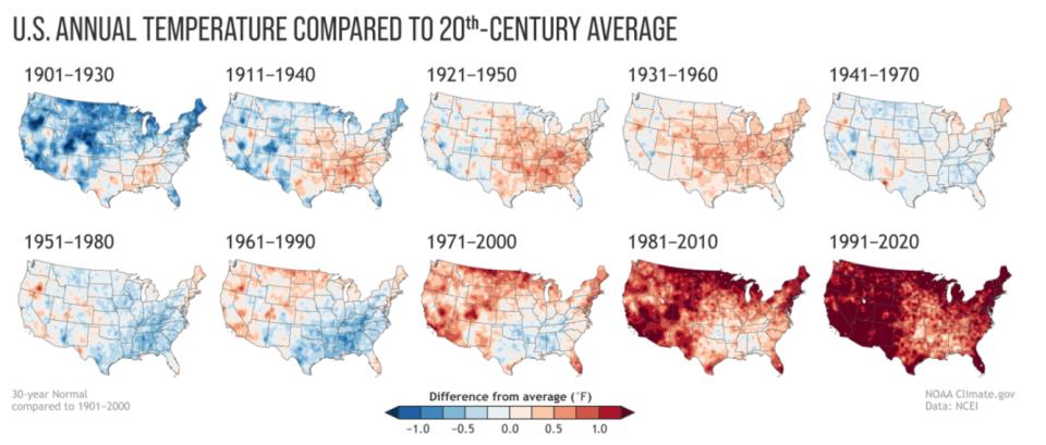 NOAA climate maps of average heat