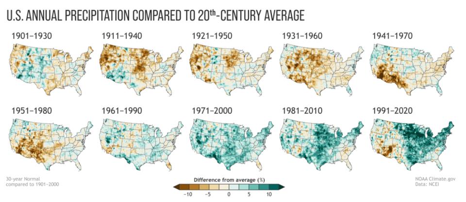 NOAA climate maps of precipitation over the years