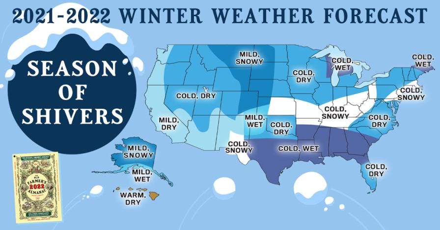 Old Farmer's Almanac 2021-2022 winter forecast graphic