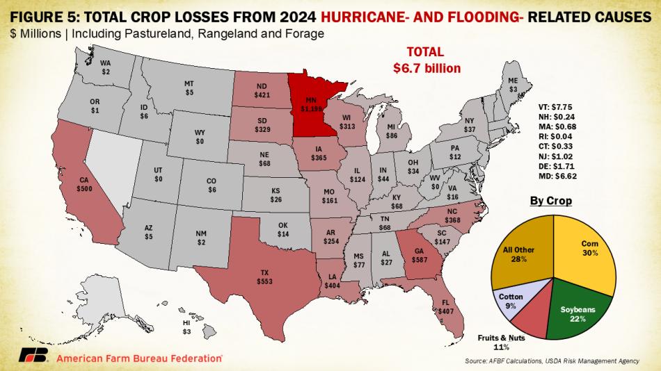 2024 natural disaster crop loss chart from hurricanes and flood