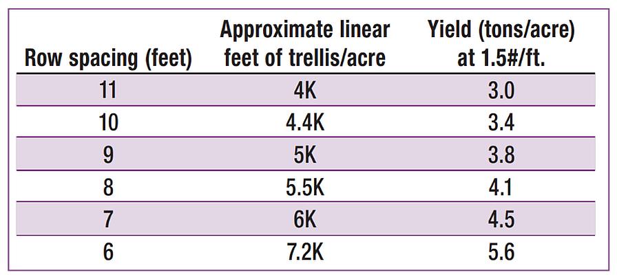 Grape growing yield metric chart