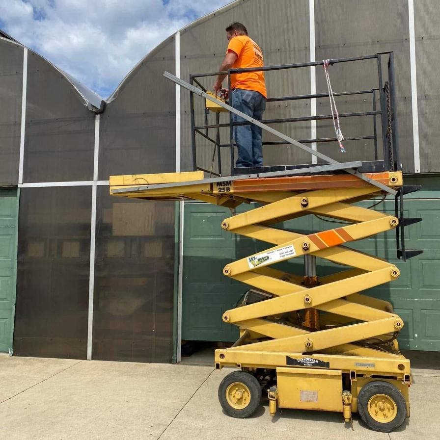 scissor lift at Olejnik Farms and Greenhouses
