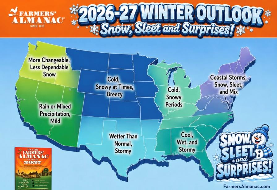 Farmers' Almanac Winter 2026-2027 forecast graphic