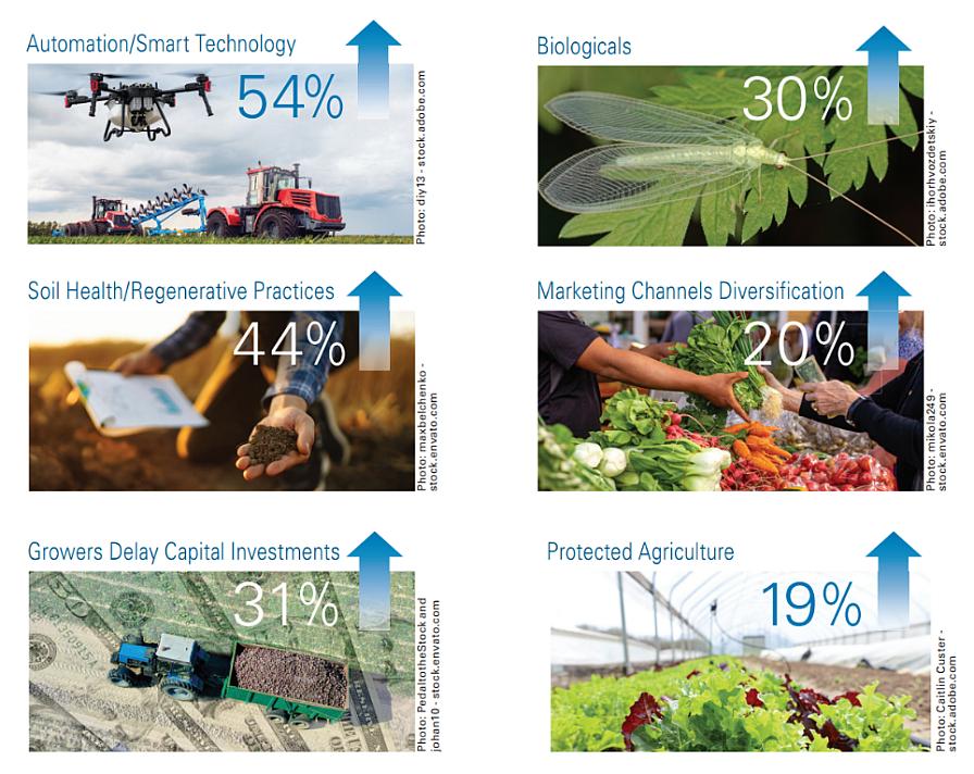 2026 State of the Vegetable Industry survey graphic showing investment growth trends