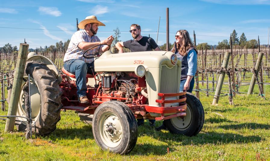 Riggs Lokka, Keith Hammond, and Mari Jones at Emeritus Vineyards