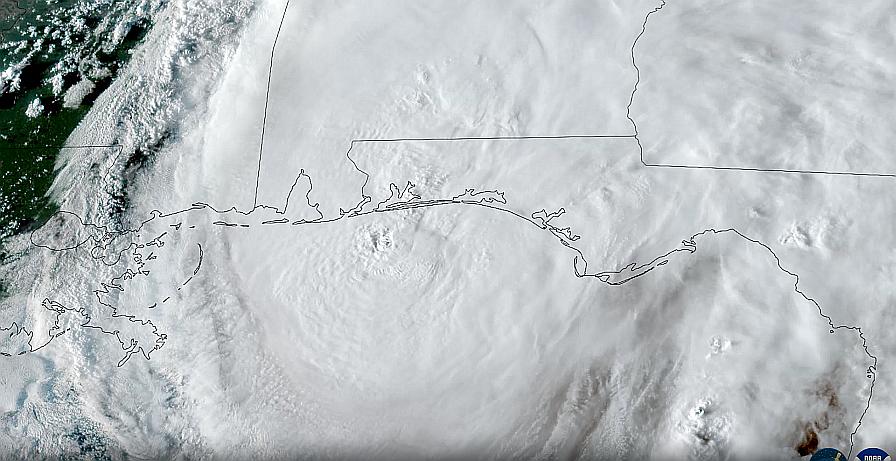 Satellite image of Hurricane Isaias as it makes landfall near Destin, FL