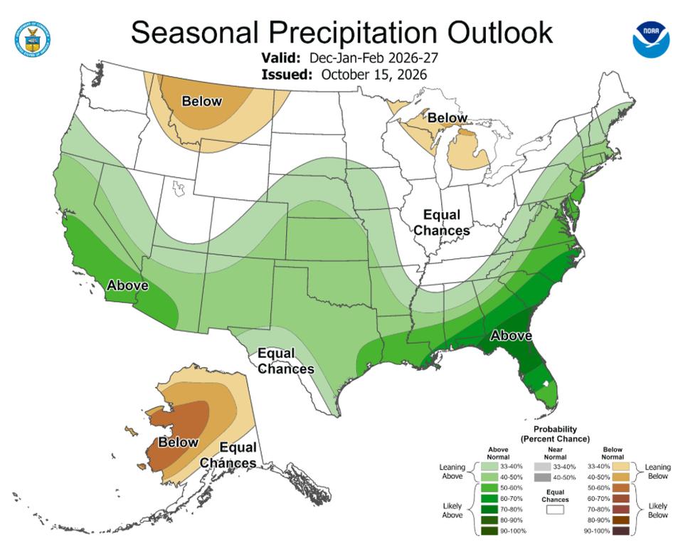 NOAA winter 2027 precipitation outlook map