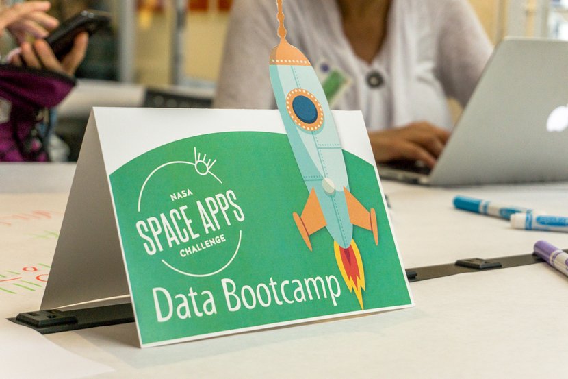 Space Apps 2016 Pasadena Data Bootcamp Table Tent. Image by FindLab.co