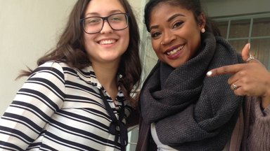Volunteer Michelle M. and her high school student Rodica Novak.