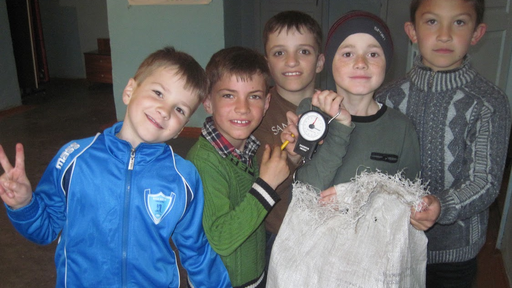 Students gathering recyclables