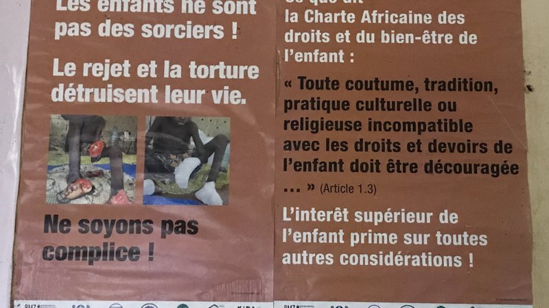 Sign stating that children with disabilities are sorcerors