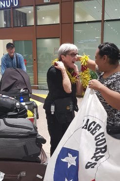 Deborah arrives at the airport in Samoa.