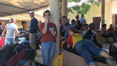 A group of Volunteers and Trainees at the airport as they depart Senegal for home due to Covid.