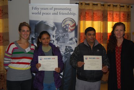 Rachel with Jhabindra Neupane, her government counterpart, and Khuma Somai, her community counterpart.