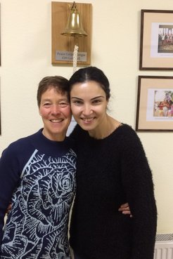 Two women smiling