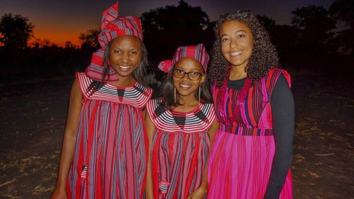 My sisters and I at my last Owambo wedding held at my host family's house. I attended my first wedding at their house during