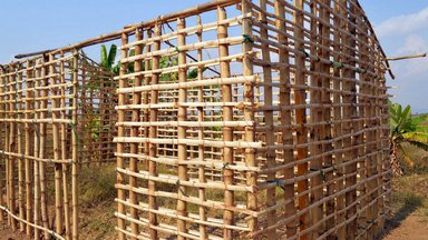 a house frame built from bamboo