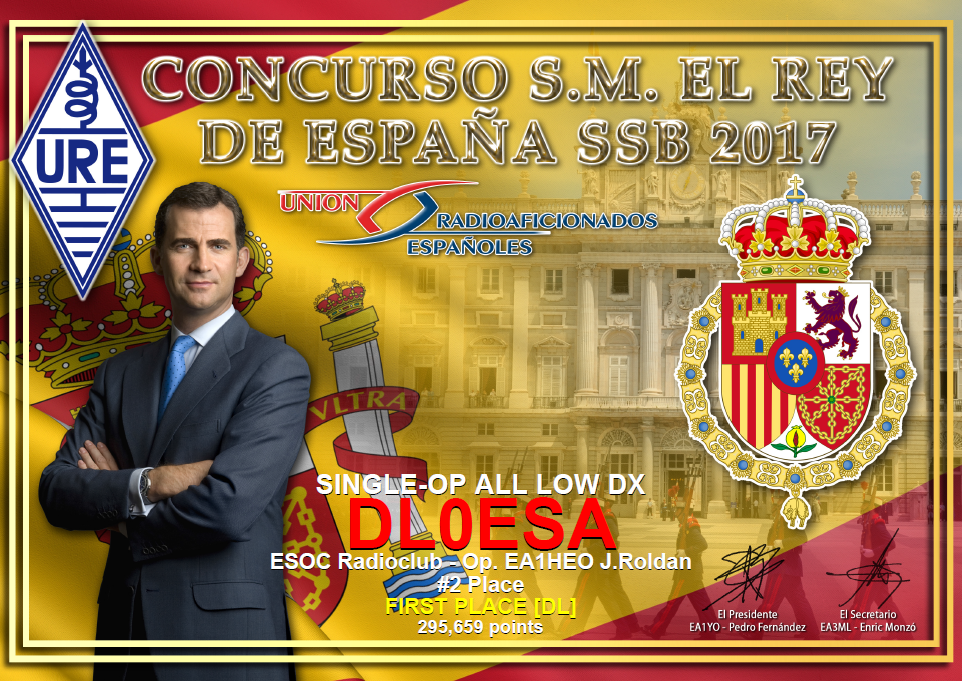 Diploma King of Spain SSB 2017 - DL0ESA 1st position
