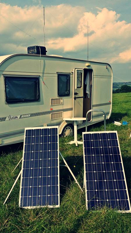 Solar shower on top of the caravan
