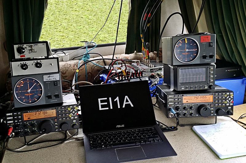 EI1A - SO2R Temporary setup with 2xK3 + OM6BPF band pass filter and 4O3A 6x2 switch.