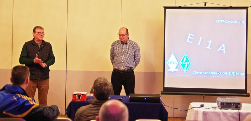 Ger EI8CC IRTS president at left and Olivier ON4EI/EI8GQB/EI1A at right. Click on picture to see the presentation.