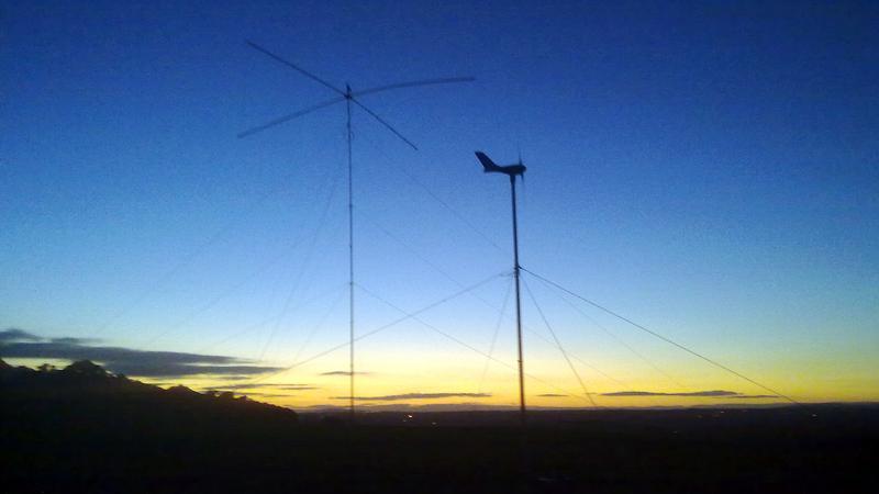 Sunset on wind generator and spiderbeam