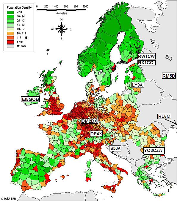 Europe population density and TOP10 EU contest stations