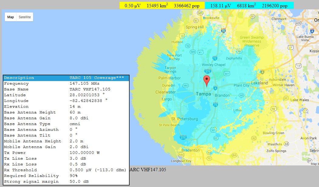 N4TP VHF 105 Predicted Coverage area