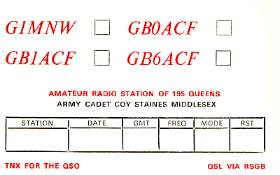 G1MNW GB0ACF GB1ACF GB6ACF QSL CARD