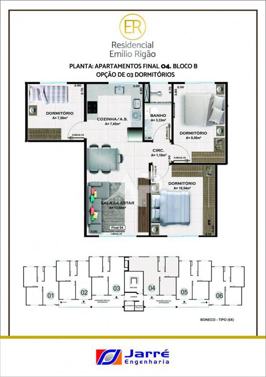 Planta final 04 (opção 3ºdormitório) - Torre B