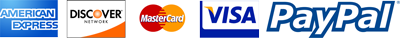 Image of credit cards accepts - Visa, MasterCard, American Express, Discover & PayPal