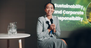 Expert Sharing a clip on-stage at event