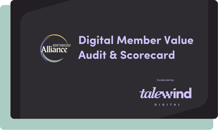Example of Digital Member Value Audit & Scorecard cover page design featuring placeholder association logo on dark background with TaleWind Digital attribution.