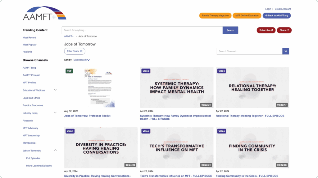 Jobs of Tomorrow Listings on AAMFT+