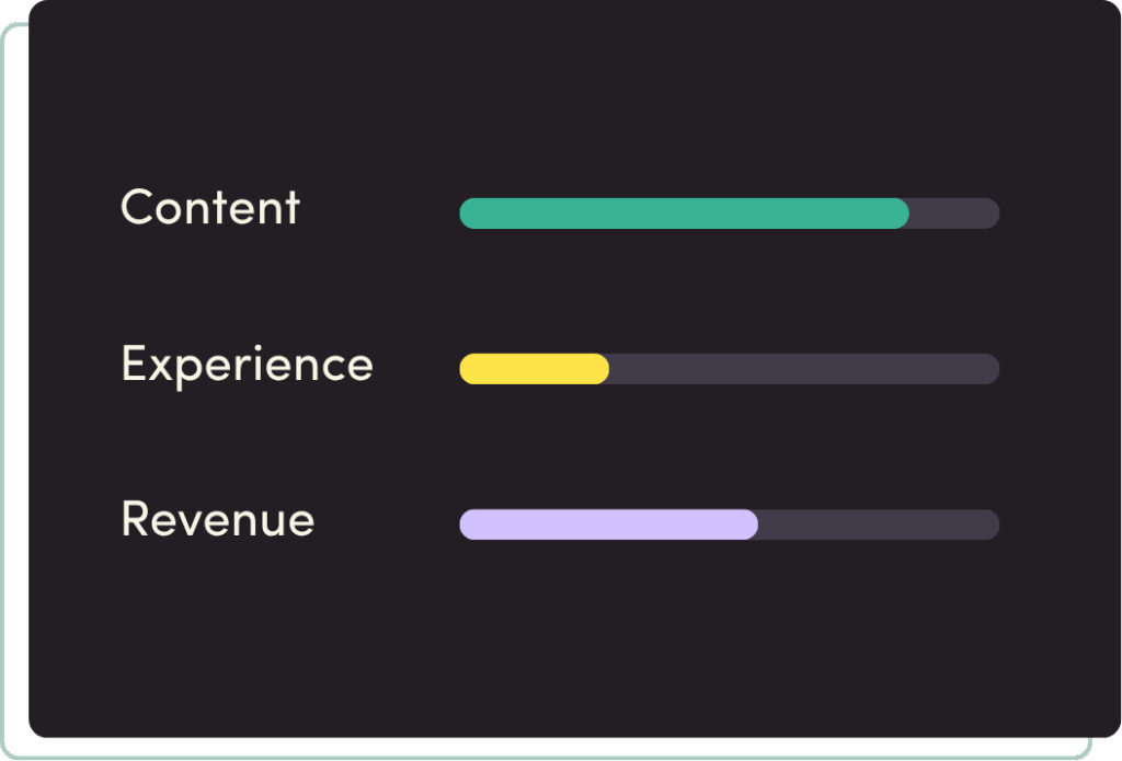 example of results from audit - content experience and revenue labels with colored bars indicating scores in each category.
