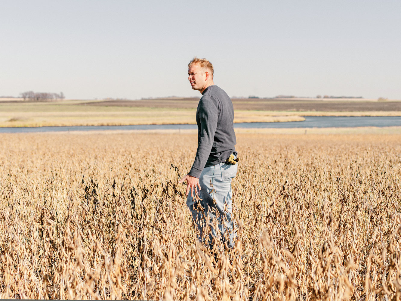 Jason McHenry en la tierra de Dakota del Sur donde cultiva soja creada con la edición de genes.