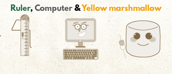 Ruler, Computer & Yellow marshmallow logo