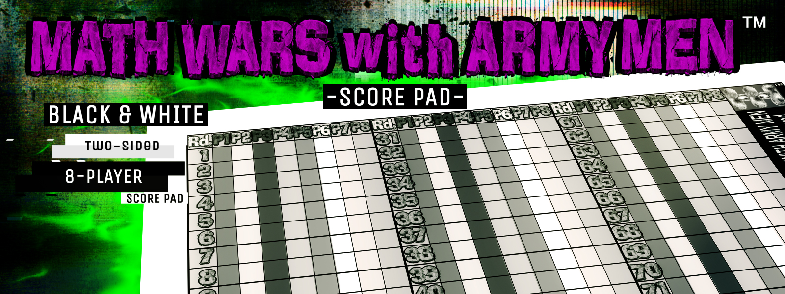 MATH WARS with ARMY MEN Score Pad (8 Player B&W)
