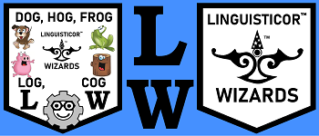 Linguisticor Wizards: DOG, HOG, FROG, LOG, COG logo