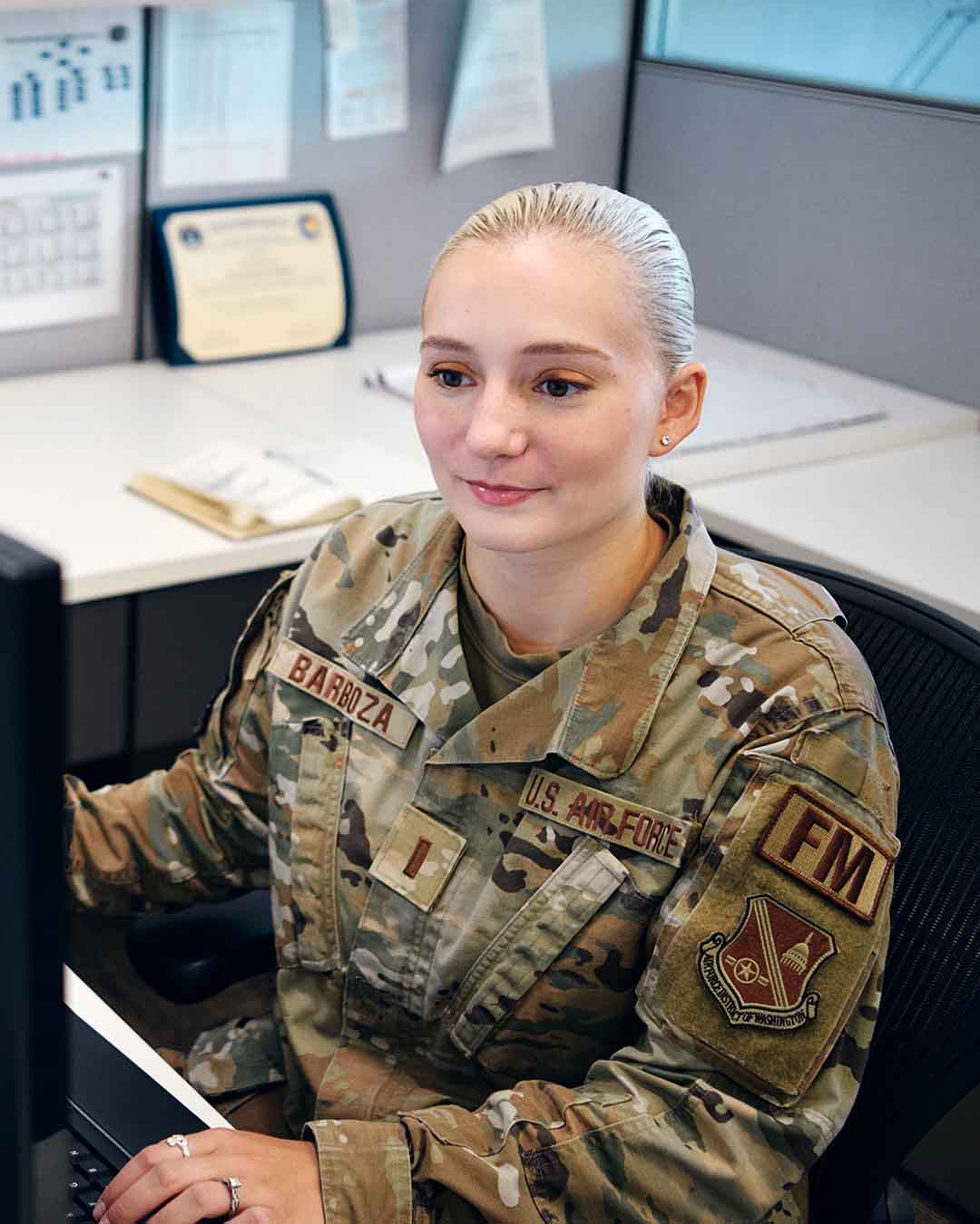 Second Lieutenant Hope working at her computer