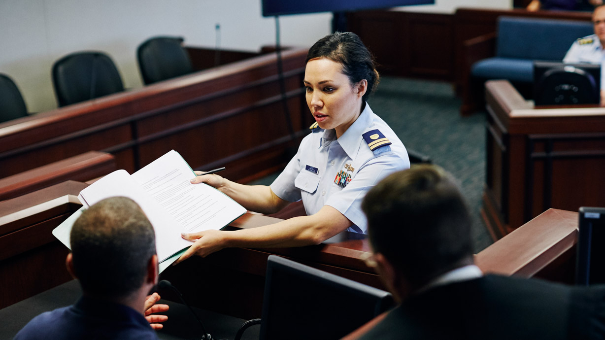 Air Force lawyer in the courtroom