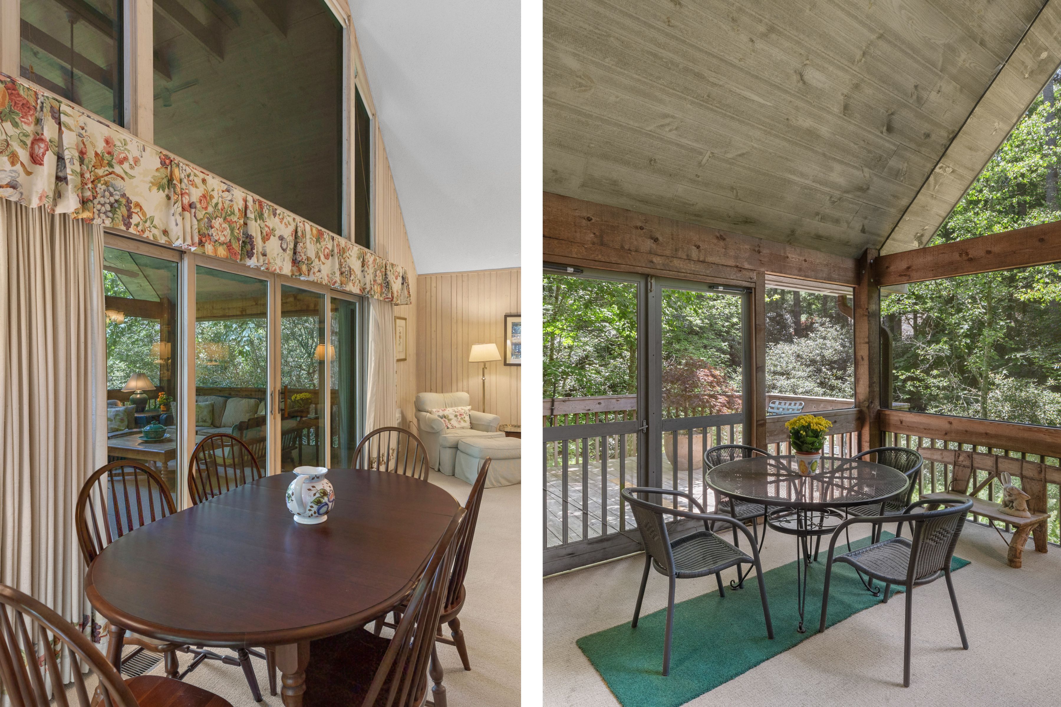 Dining area and screened porch at 140 Wildflower Drive