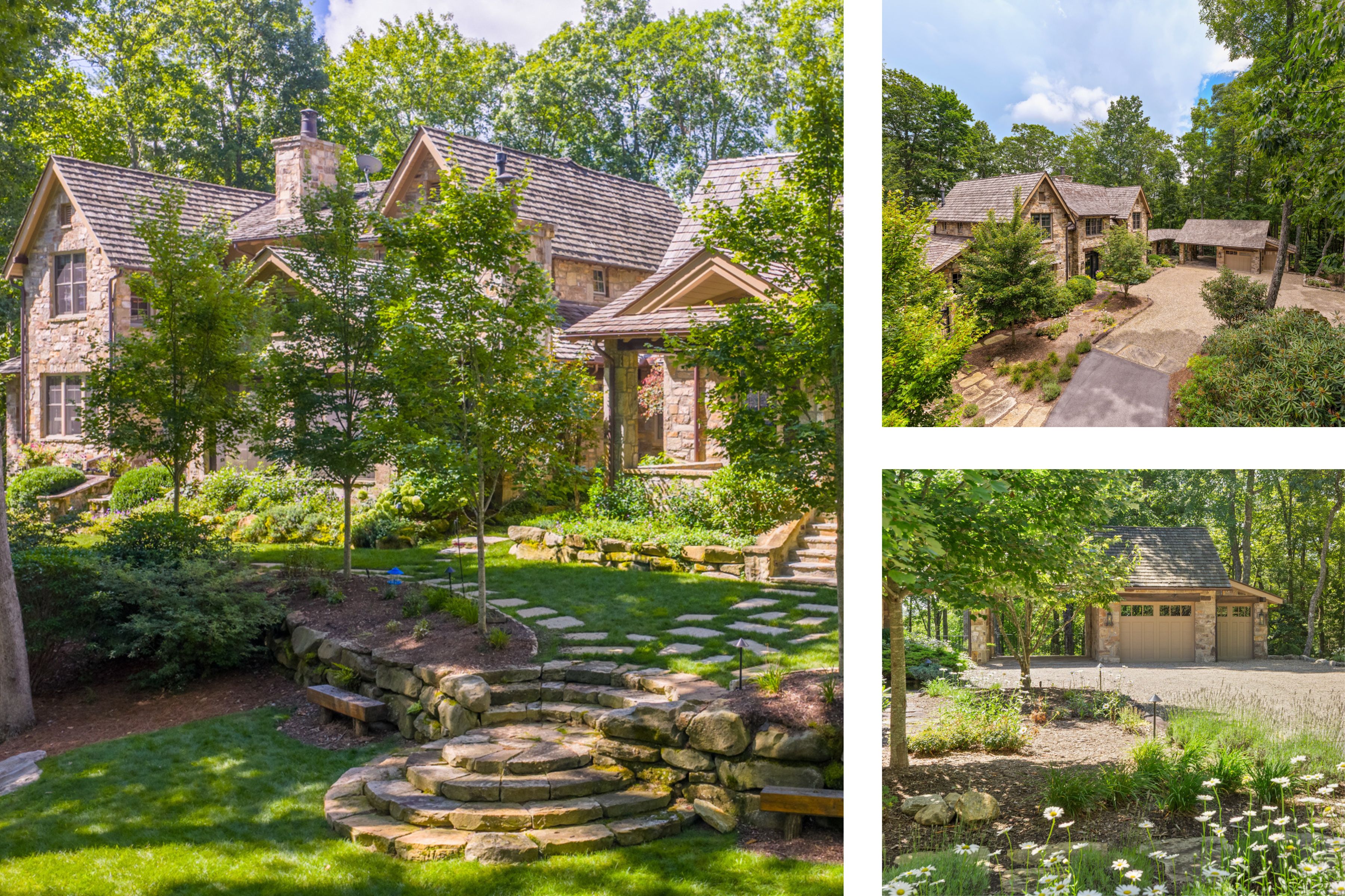 Exterior views, gardens and garage