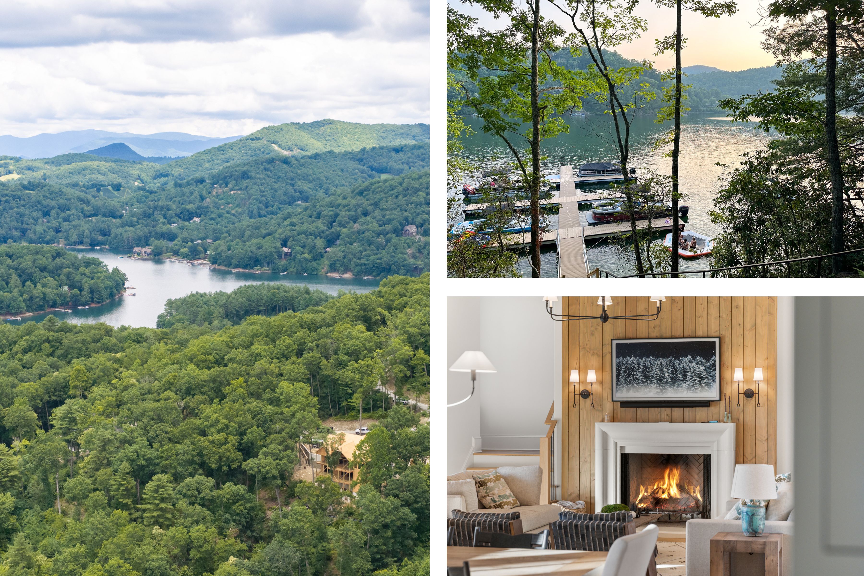 Lake Glenville, Tocami community, and completed-home photography arranged together