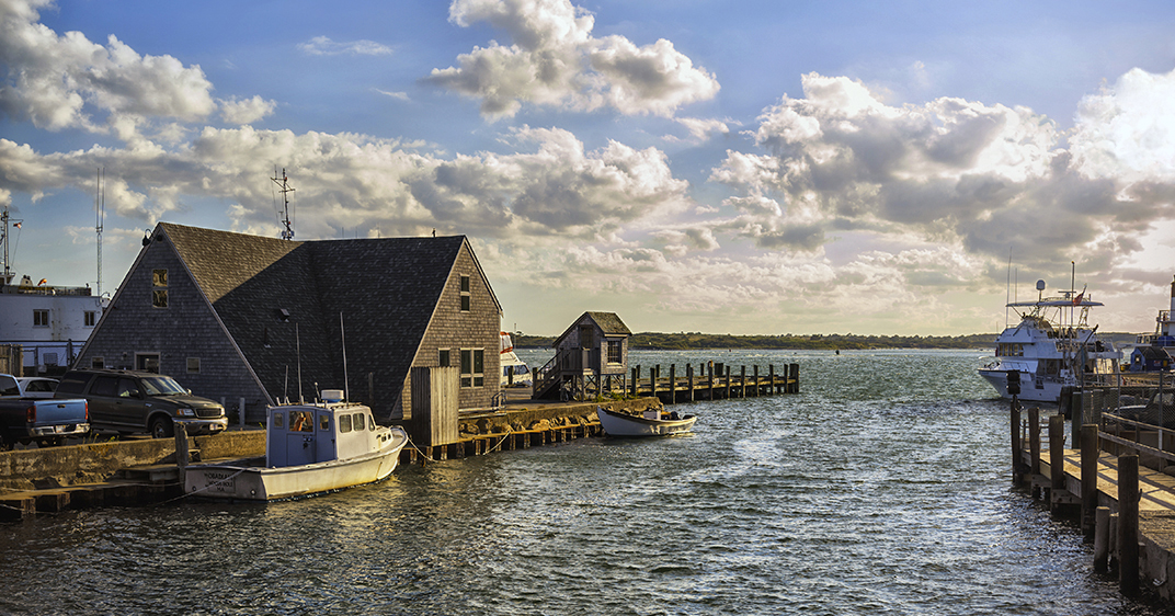 Docked boats, Woods Hole, Cape Cod, Massachusetts late afternoon in autumn, September 2012.
